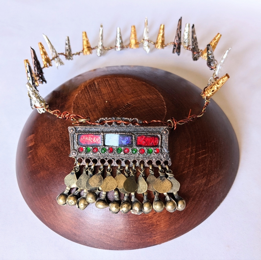 Handmade Spiked Wire Crown with Salvaged Vintage Jewelry Remnant - one of a kind